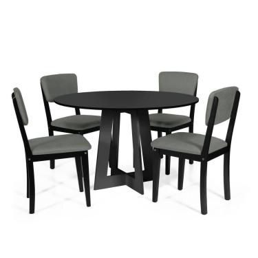 Imagem de Mesa De Jantar Redonda Montreal Preta Com 4 Cadeiras Estofadas Ella Preto/cinza