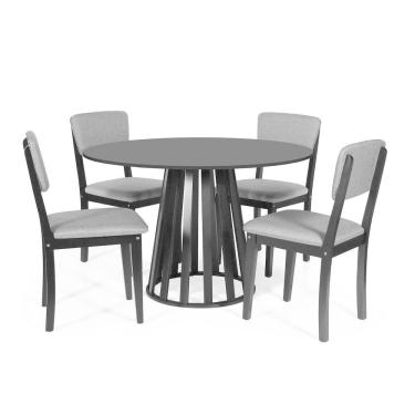 Imagem de Mesa De Jantar Redonda Gabi Preta Com 4 Cadeiras Estofadas Ella Preto/cinza Escuro