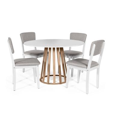 Imagem de Mesa De Jantar Redonda Gabi Bran/jade Com 4 Cadeiras Estofadas Ella Branco/cinza Claro