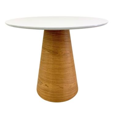 Imagem de Mesa De Jantar Redonda 100 Cm Tampo Laca Branca Base Freijó Horizontal
