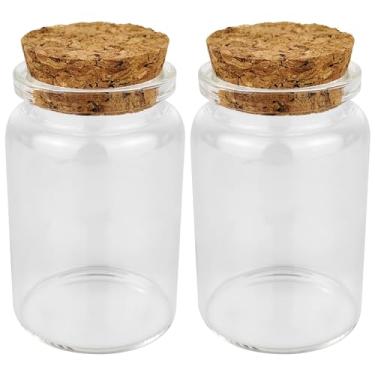 Imagem de H H&J HUAJIAN 2 Garrafas De Vidro 90 Ml Com Rolha, Potes Transparentes Vazios 47 X 70 Mm, Rolhas Madeira, Desejo/Mensagem Para Lembrancinhas Casamento, Chá Bebê, Artesanato Faça Você Mesmo