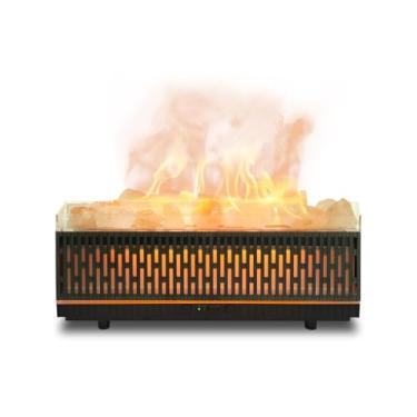 Imagem de Difusor de óleo essencial de sal do Himalaia, umidificador ultrassônico de névoa fria 3 em 1, difusor de óleo de chama de simulação, luz noturna que muda de 8 cores, difusor de aroma marrom 200 ml
