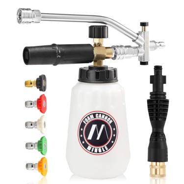 Imagem de M MINGLE Acessório de conector duplo de canhão de espuma para kit de lavadora de pressão, compatível com lavadora de pressão Portland Husky e Ryobi, com 5 pontas de bocal, conector rápido de 1/4