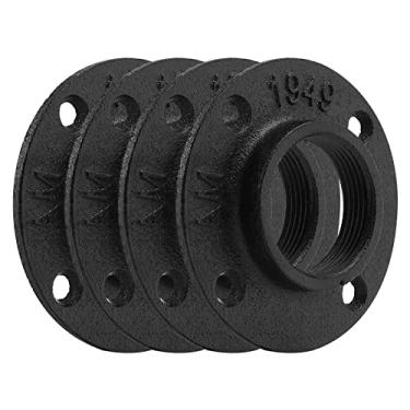 Imagem de Home TZH Flange de Piso Pintado de Preto, Pacote com 4 Flanges de Tubo de Ferro Maleável para Estilo Vintage Industrial, Flanges com Furo Roscado para Projeto Faça Você Mesmo/Decoração de Móveis/Prate