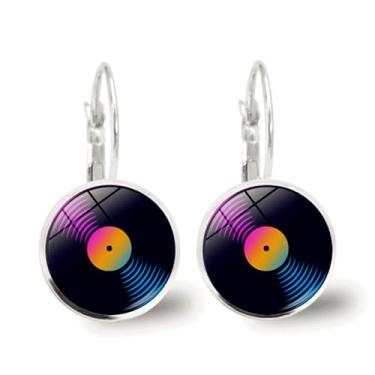 Imagem de Brincos de disco de vinil, vintage, retrô, preto, tocador, DJ, música, metal, fonógrafo, grande, círculo, leve, brincos pendentes para mulheres, estilo punk dos anos 80, rock, hip hop, joias modernas
