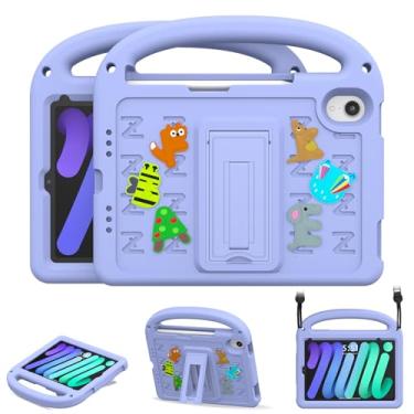 Imagem de AGROMI Capa infantil para iPad mini 7 (A17 Pro) 2024/iPad Mini 6 2021 8,3 polegadas, com suporte de lápis embutido/alça antiderrapante/suporte dobrável, capa protetora à prova de choque para iPad mini
