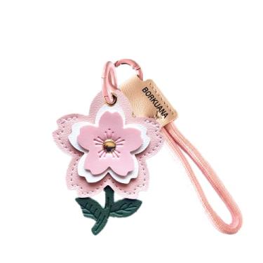 Imagem de Capa de couro compatível com AirTag, linda capa protetora com chaveiro e cordão, antiarranhões e rastreador GPS para chaves, bolsa, animais de estimação (Sakura E)