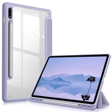 Imagem de Fintie Capa fina híbrida para Samsung Galaxy Tab S8/Tab S7 de 11 polegadas (modelo SM-X700/X706/T870/T875/T876) com suporte de caneta S, capa à prova de choque com revestimento traseiro transparente transparente, despertar/hibernar automático, lilás roxo