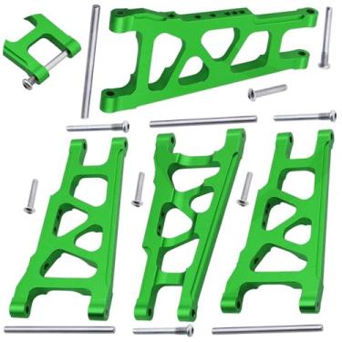 Imagem de Hobbypark Conjunto de suspensão de alumínio A-Arms dianteiro e traseiro para Traxxas 1/10 Slash 4x4, Stampede 4x4, Rustler 4WD VXL Upgrade Parts Option Hop Ups, Substitui 3655X, verde (pacote com 4)