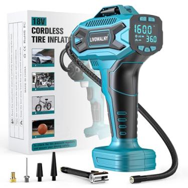 Imagem de LIVOWALNY Compressor De Ar Para Inflar Pneus Compatível Com Makita, Bateria 18 V, Bomba Elétrica Portátil Sem Fio 160 Psi, Medidor Pressão Digital Lcd 2025 Maior Carro, Bicicleta, Bola Esportiva (Ba