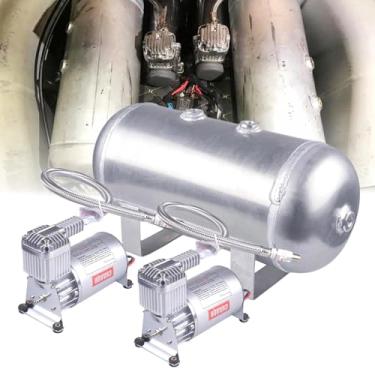 Imagem de CNRAQR Compressor de ar 2PSC 150 PSI com tanque de ar de 1,6 galão, sistema integrado de compressor de ar de alumínio, 1/4NPT para trem, caminhão, reboque, trem, suspensão de ar automotiva, compressor