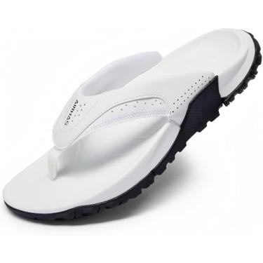 Imagem de AIRHAS Chinelo masculino com suporte de arco para caminhada, durável, confortável, para uso ao ar livre, sandálias de praia antiderrapantes para o verão, Branco, 45