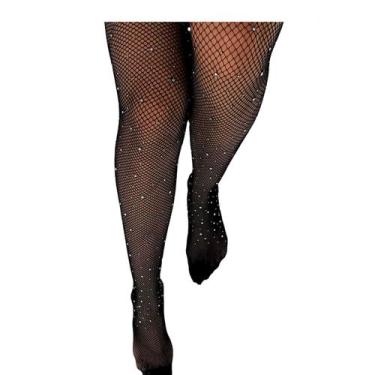 Imagem de Meia Calca Arrastão Preta Adulto Ponto Strass Tamanho Único Até 42 - M