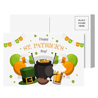 Imagem de Feliz Dia de São Patrício, pote de ouro festivo e colorido, boné verde e design de cachimbo para saudações de férias irlandesas, presentes e presentes | Capa de 36 kg (216 gsm) | 10 x 15 cm | 25 por