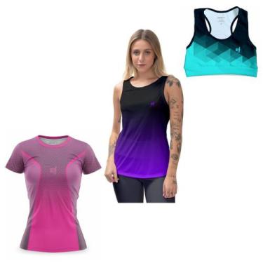 Imagem de Kit Blusa Feminina Academia Top Cropped Roupa Fitness Camisa Regata Ca