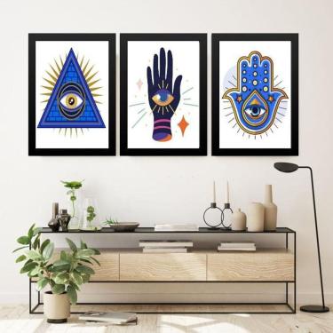 Imagem de Kit 3 Quadros Decoração Esotérica - Olho Grego 24X18Cm Vidro