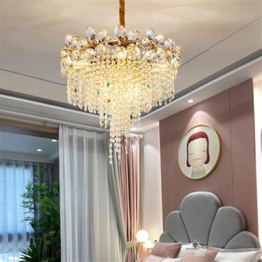 Imagem de Lâmpada Pendente De Cristal Contemporânea LED Luxo Dourado Sala De Estar Restaurante Quarto Hotel Villa Duplex Construção Candelabro (B D40CM)