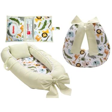 Imagem de Kit Almofada de Amamentação + Ninho Redutor de Berço + Porta Fralda e Lenço Menino (Floresta)