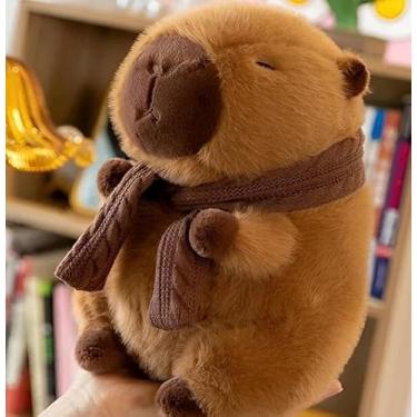 Imagem de Capibara Filó Pelúcia de Capivara com Cachecol Marrom, 25 cm, Brinquedo de Inverno para Natal