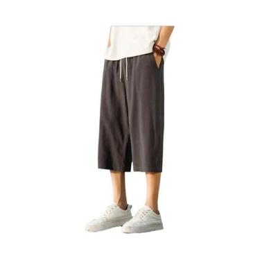 Imagem de Bermudas Masculinas Leves De Algodão E Linho Para O Verão, Cor Sólida,