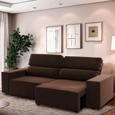 Imagem de Sofá 3 Lugares Retrátil Reclinável Marrom 5 Posições Veludo - Marrom Bombom