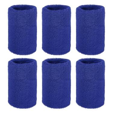 Imagem de YELARXI Pulseiras de suor, pulseiras para esportes de suor 10 x 7,6 cm, pacote com 6 e azul escuro para (tênis/basquetebol/futebol/corrida/malhar/homens e mulheres)