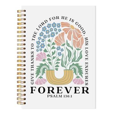 Imagem de LADOCK Caderno espiral cristão floral boêmio, presentes cristãos para mulheres, fé, salmo 136:1 diário bíblico de oração, diário bíblico versículo bíblico para mulheres, 13,5 x 8,3