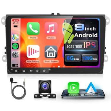 Imagem de 8 núcleos 6G + 128G Android rádio estéreo para VW Volkswagen Seat Golf Passat Jetta Beetle Tiguan Touran EOS, sem fio CarPlay Android Auto, rádio touochscreen 22.9 cm, WiFi GPS FM RDS AHD câmera de