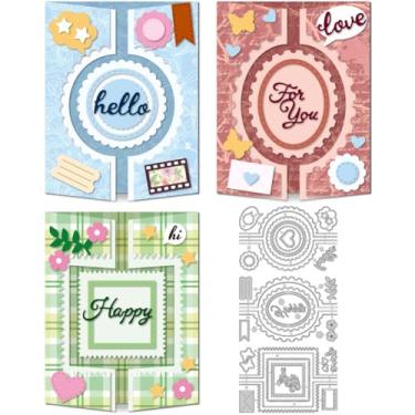 Imagem de DELORIGIN Cartões dobráveis para obturador, matrizes venezianas dobráveis, cortes de aço carbono, estêncil, cartão de bênção, scrapbook, molde de gravação em relevo para decoração de álbum de cartões