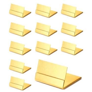 Imagem de 12 peças de porta-números de mesa dourados, suportes de metal em forma de L, clipes de notas para recepção de casamento, festa de aniversário, restaurante, escritório, memorando, com caixa de