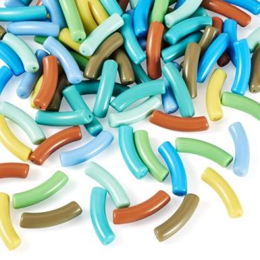 Imagem de Spritewelry Contas de tubo de acrílico para pulseiras, contas de tubo de bambu grossas curvadas, pulseira de dois tons, contas de acrílico para fazer joias, brincos, artesanato