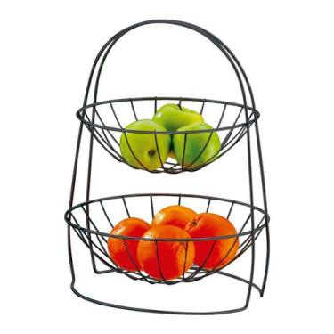 Imagem de Fruteira de Mesa 2 Andares Cesto Organizador Frutas Preto Onix - 992OX