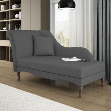 Imagem de Divã Recamier Chaise Longue Valentina Clássico Com Pés De Madeira Bouclê Cinza Escuro - Desk Design
