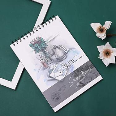 Imagem de Caderno de esboços: Bloco de papel espiral superior de 19 x 26 cm, 50 folhas, 100 g/m²/30 kg, suporte de compensado pesado para desenho, escrita ou esboço