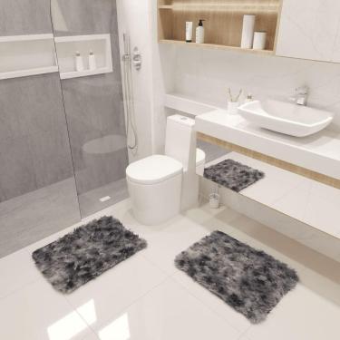 Imagem de Kit Tapete Banheiro Felpudo Peludo Mesclado Cinza 40 X 60 Cm