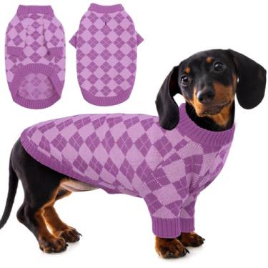 Imagem de Queenmore Suéter para cães, suéteres para cães pequenos, menina, suéter de malha xadrez, suéteres macios para filhotes de inverno, roupas de Natal, pulôver aconchegante para filhotes, chihuahua