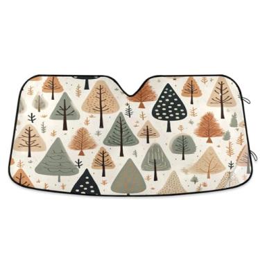 Imagem de Wassud Para-brisa para-sol acessórios de carro dobrável para janela frontal de carro blocos raios UV árvore de desenho animado de Natal sombra refletiva 80 x 1,47 cm