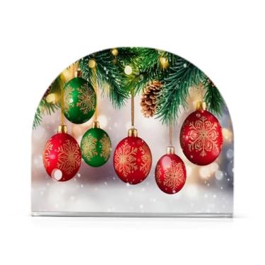 Imagem de Qilmy Lindamente vermelho verde bola de Natal suporte de guardanapo acrílico, porta-guardanapos para mesas cozinha restaurante decoração de casa, suporte decorativo moderno para papel de jantar