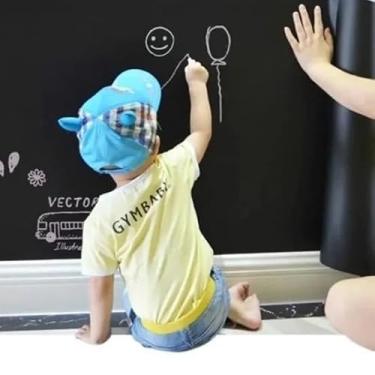 Imagem de Adesivo Vinil Quadro Negro Lousa, Preto, 2 Metros x 50cm, 0.8mm Espessura, Autoadesivo para Parede Móveis Geladeira