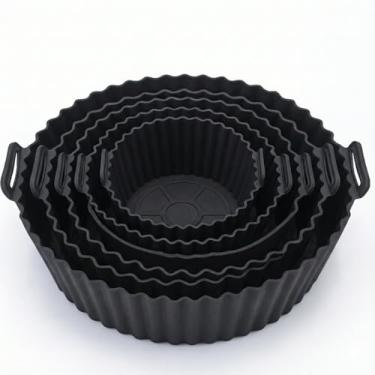 Imagem de Kit 6 Formas de Silicone para Air Fryer: Forro Antiaderente Reutilizável, Tamanhos Variados, Fácil Limpeza e Resistente (PRETO)