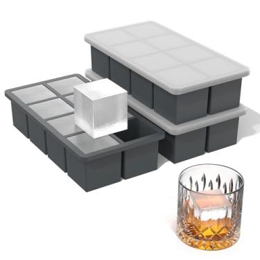 Imagem de Bangp Bandejas de silicone para cubos de gelo com moldura reforçada de metal (pacote com 3), bandeja grande para cubos de gelo com tampa, molde de cubos de gelo de uísque de liberação fácil, bandejas