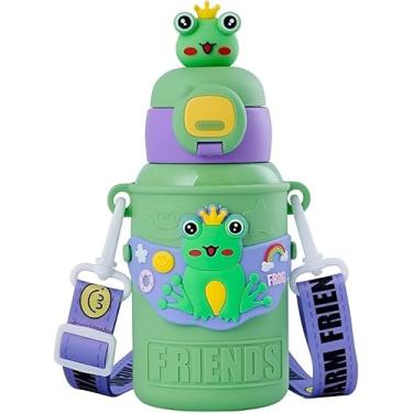 Imagem de Garrafa Térmica Infantil com Canudo, 450ml, Aço Inox, com Bolsa Protetora e Alça, 21.5x8.5cm, Conservação 6h Gelado/4h Quente (Verde Claro)