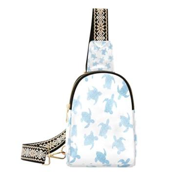 Imagem de CEBUGI Bolsa tiracolo feminina pequena tartaruga azul pochete de couro para caminhadas, viagens ao ar livre