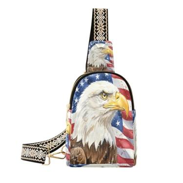 Imagem de CEBUGI Bolsa tiracolo feminina pequena com bandeira de pássaro, pochete de couro, bolsa de peito para caminhadas, viagens ao ar livre