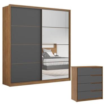 Imagem de Cômoda Atria e Guarda Roupa Casal Belga 2 Portas 1 Porta em Espelho Am