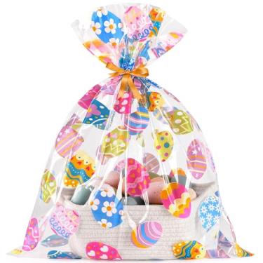 Imagem de CUDICY Sacos de Páscoa, 10 unidades, sacos de celofane 50 x 61 cm, embalagem de celofane para cestas de presente, sacolas de plástico transparente para cesta de Páscoa