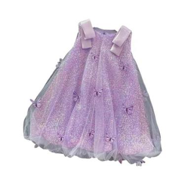 Imagem de Vestido De Princesa Roxo Para Meninas Com Decoração De Borboleta Em Tu