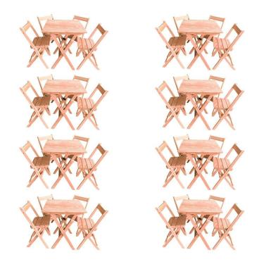 Imagem de Kit 8 Conjuntos Mesa Dobrável 70x70cm Para Bar Com 4 Cadeiras Em Madeira Maciça - Cru - Bege