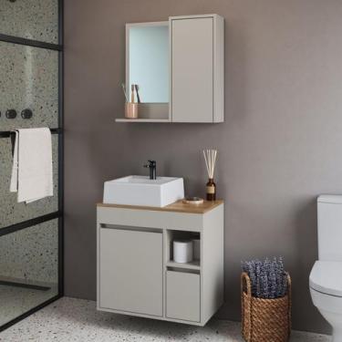 Imagem de Conjunto para Banheiro 60cm com Cuba Gabinete Suspenso e Espelheira Ba