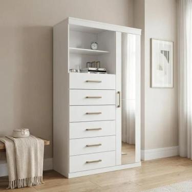 Imagem de Cômoda Sapateira Multiuso 6 Gavetas 1 Porta com Espelho Marabá Branco 
